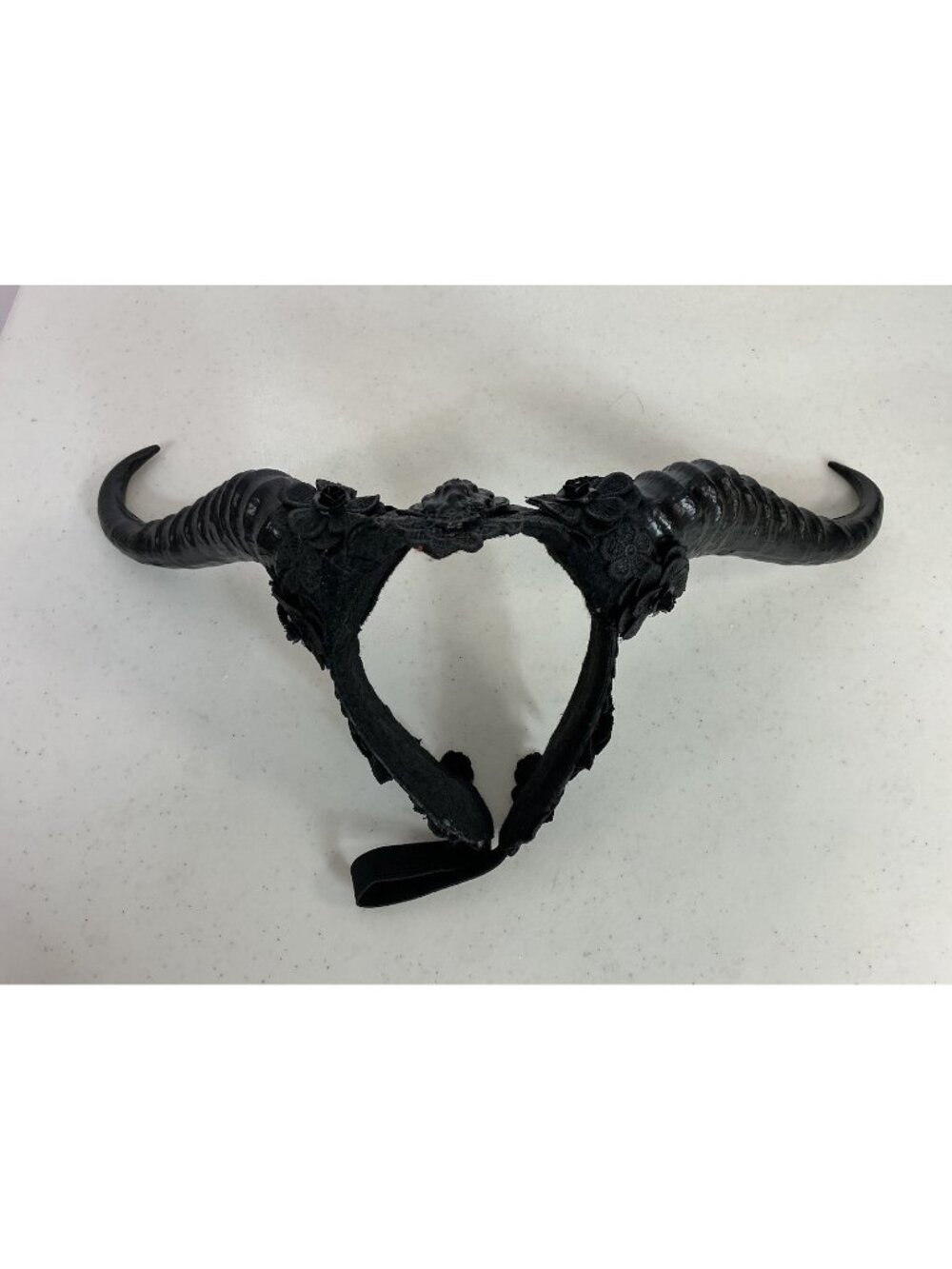 Gothic Demon Black Long Horn Lace Head Piece Halloween Ornate Costume Headgear